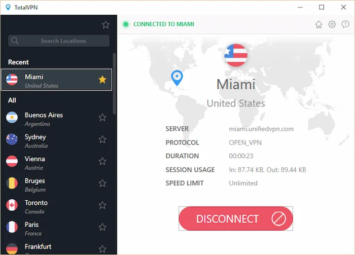 total vpn select server