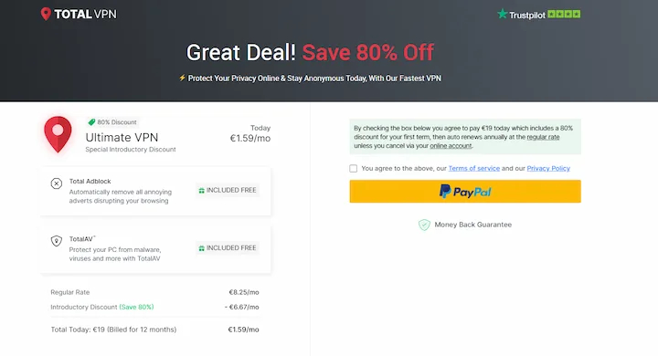 total vpn subscription 80% off