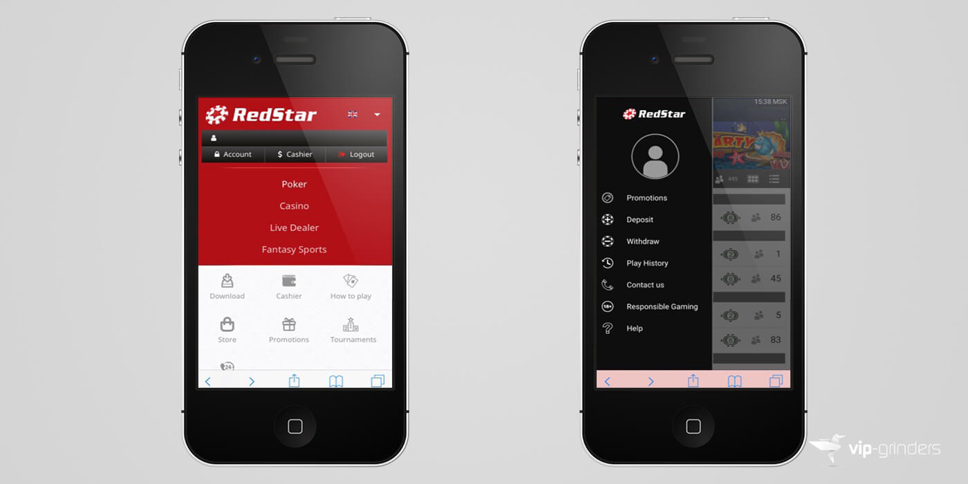 RedStar Mobile Poker App Navigation