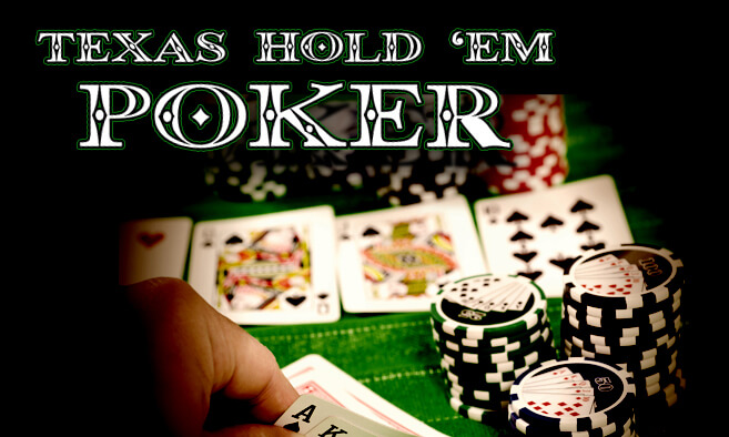 Texas Hold’em poker strategy image with a player holding Ace King, chips, and cards on the table
