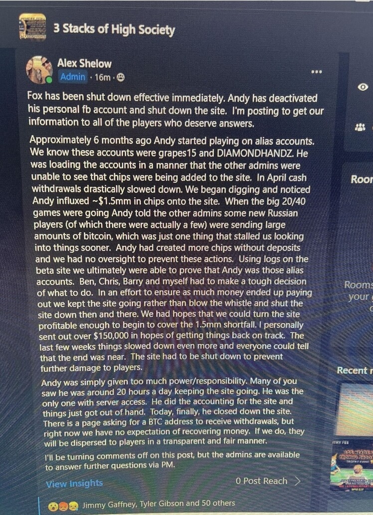 Online Poker Club Fox Poker shut down after owner Andy Troumble gambles away $1.5M Online Poker Club Fox Poker shut down after owner Andy Troumble gambles away $1.5M