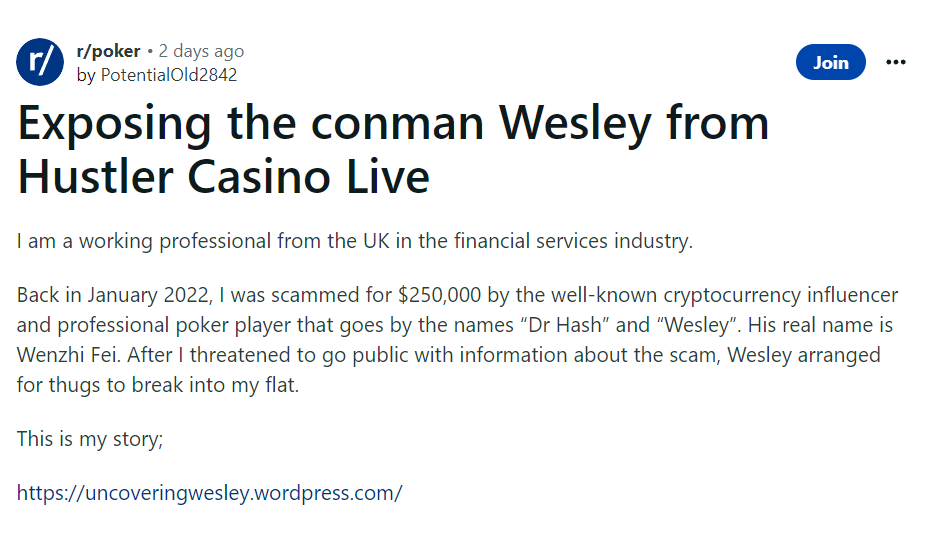 Hustler Casino Live Reg Wesley Faces Reddit Claims Of Being A Crypto Scammer Hustler Casino Live Reg Wesley Faces Reddit Claims Of Being A Crypto Scammer