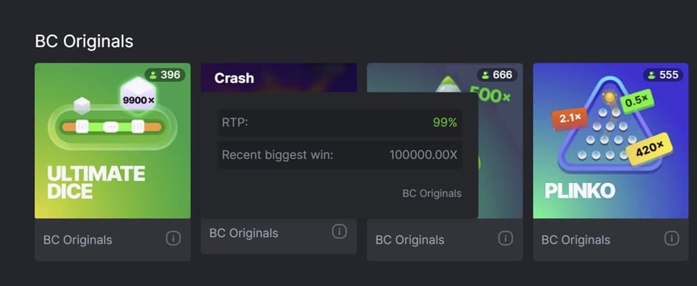 RTP v kasinu BC.Game