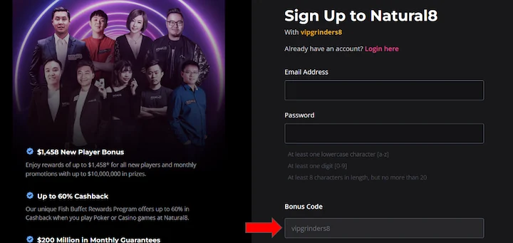 natural8 bonus code vipgrinders8