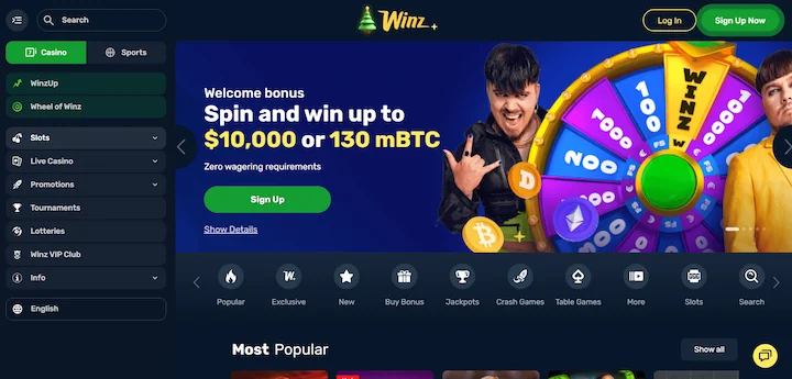 Winz.io Casinò Crypto con Bonus Senza Requisiti di Scommessa