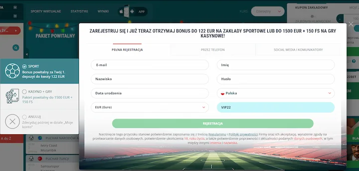 22Bet Codice Promozionale VIP22