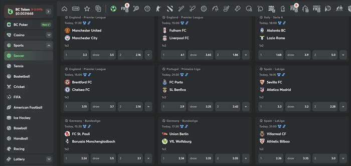 BC.Game football betting markets