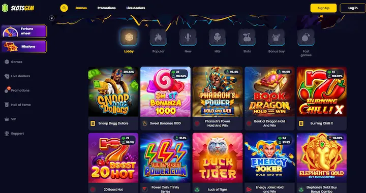 slotsgem casino lobby