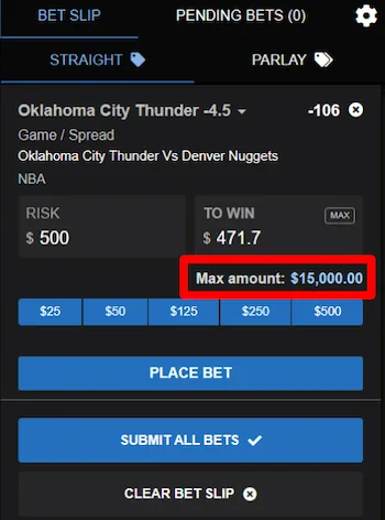 bet105 betslip maximum bet amount