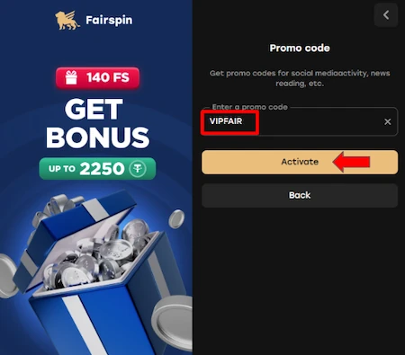 fairspin casino aktywacja kodu VIPFAIR