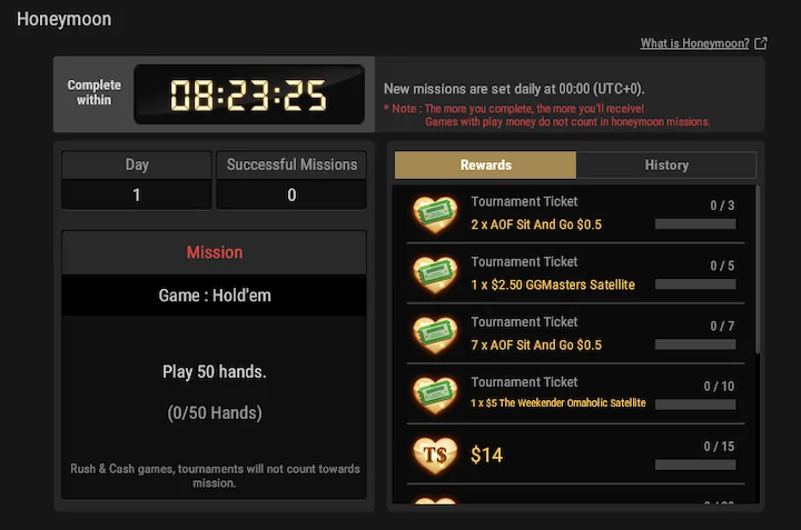 ggpoker honeymoon for newcomers first mission