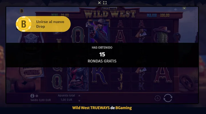 Imagen del juego Wild West TRUEWAYS de BGaming en HellSpin, donde el jugador recibe 15 giros gratis al iniciar la tragamonedas gracias a una promoción sin depósito Imagen del juego Wild West TRUEWAYS de BGaming en HellSpin, donde el jugador recibe 15 giros gratis al iniciar la tragamonedas gracias a una promoción sin depósito
