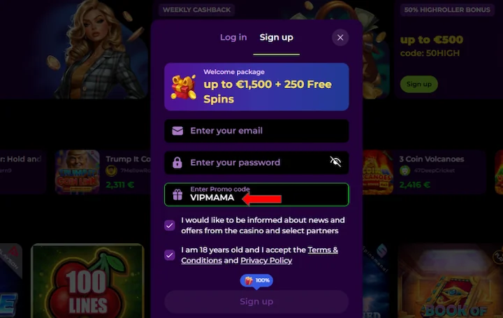 codice promozionale spinmama casino VIPMAMA