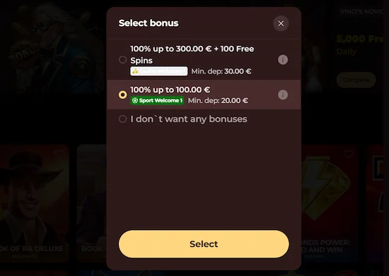 vincicasino sports welcome bonus offer