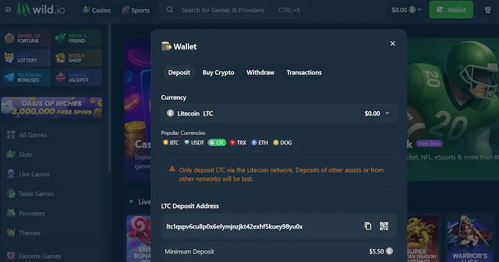 wild.io casino deposit with litecoin