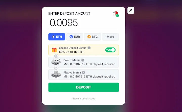 bitstarz deposit with Ethereum (ETH)