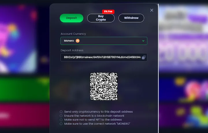 jackbit deposit with monero (XMR)