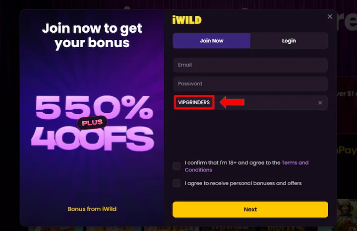 iwild casino promo code VIPGRINDERS