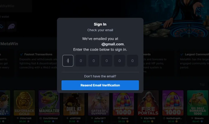 metawin six digit code confirm account