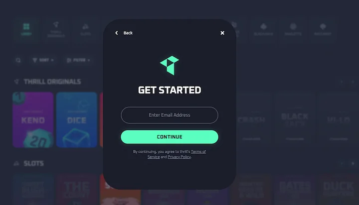 Thrill.com enter email address