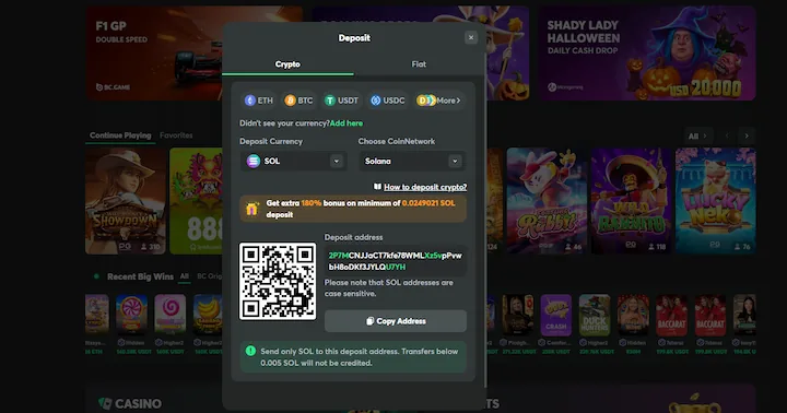 bc game deposito con solana (SOL)