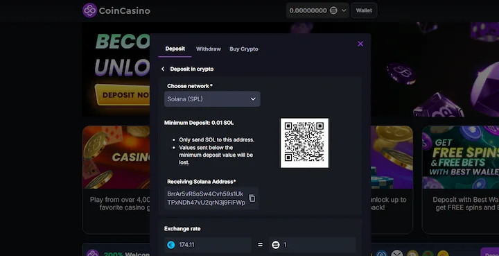 coincasino deposito con solana (SOL)
