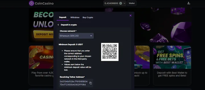 coincasino deposito con tether (USDT)
