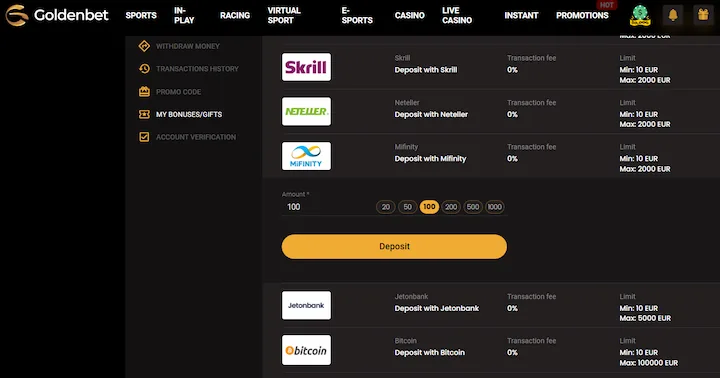 goldenbet deposit with mifinity