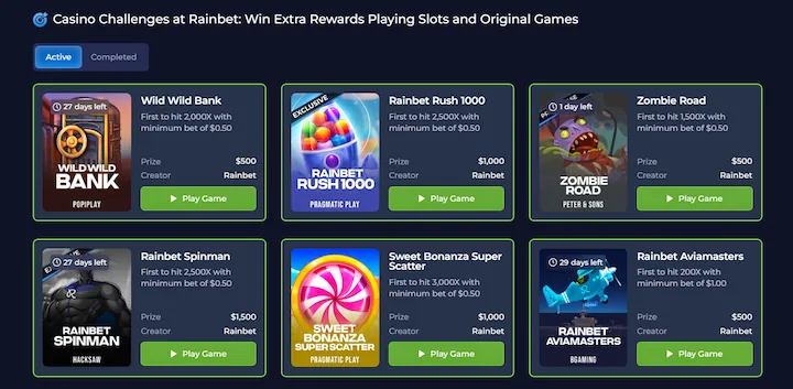 rainbet casino challenges