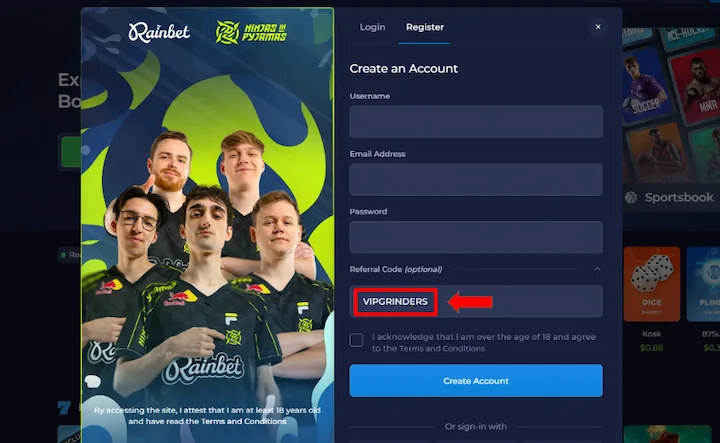 rainbet promo code referral VIPGRINDERS
