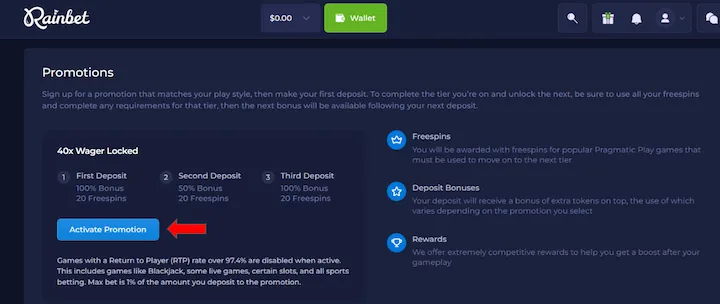 rainbet welcome bonus claim