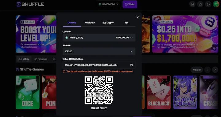 shuffle casino deposito con tether (USDT)