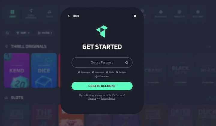 thrill casino registration choose password