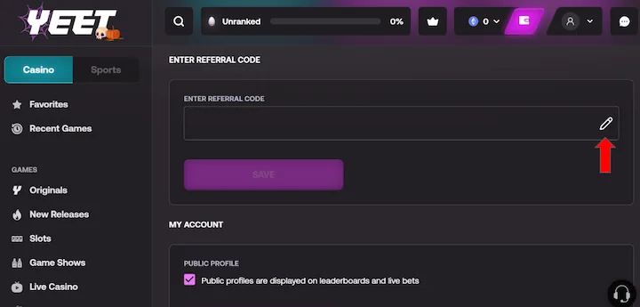 yeet casino enter referral code