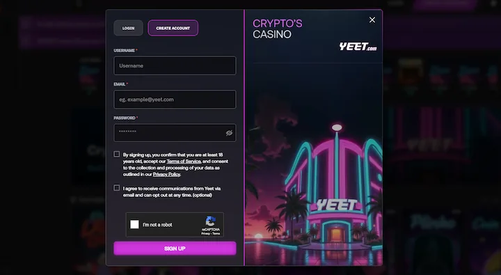 yeet casino registration form