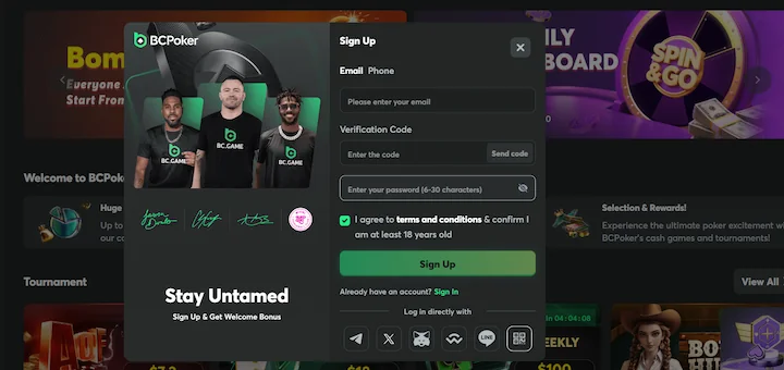 BCPoker registration form