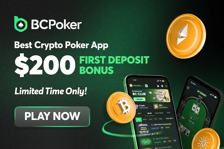BCPoker welcome bonus $200 with first deposit