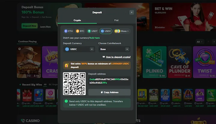 bc.game deposit with USD Coin (USDC)