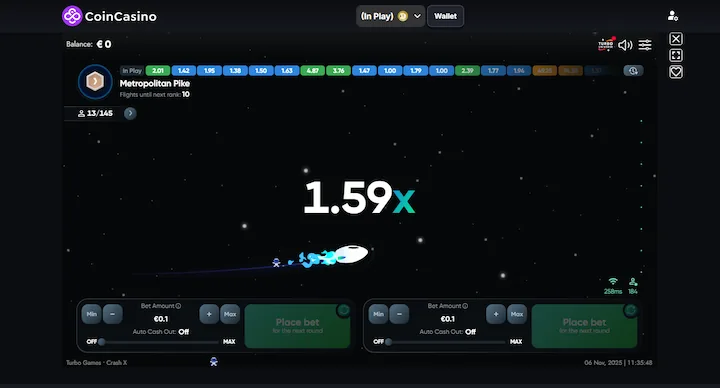coincasino crash crypto gambling site