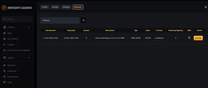 instant casino no deposit bonus 10 free spins