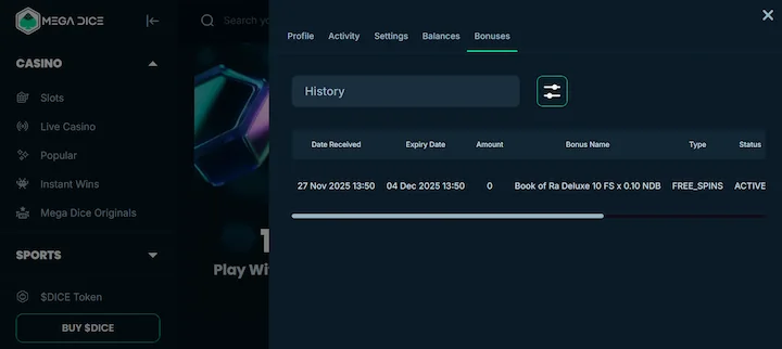 mega dice casino no deposit bonus