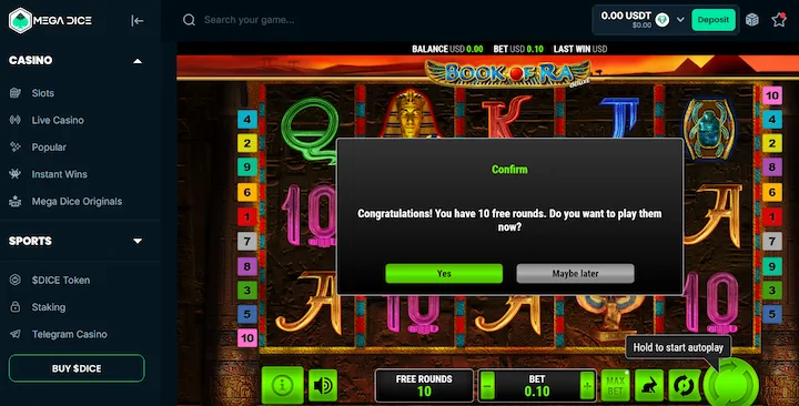 mega dice no deposit bonus 10 free spins