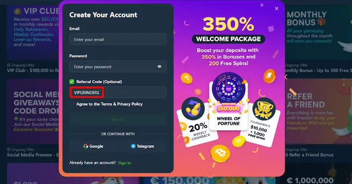 wild.io referral code VIPGRINDERS