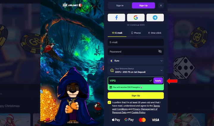 Registrace v Goldbet s promo kódem VIPG Registrace v Goldbet s promo kódem VIPG