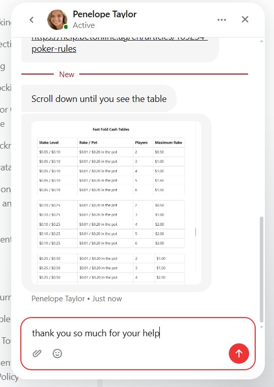 live chat helping to verify rake contribution at ACR