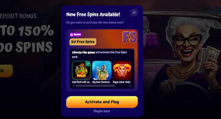 Bono sin depósito de SpinGranny con 50 giros gratis