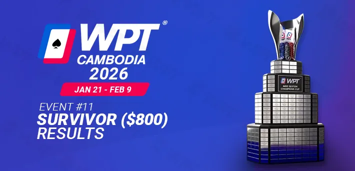 WPT Cambodia Survivor Event Results 2026, with the WPT trophy and logo